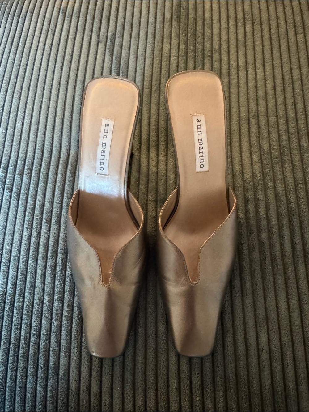 Ann Marino Bronze Slip-On Square-Toe Mules